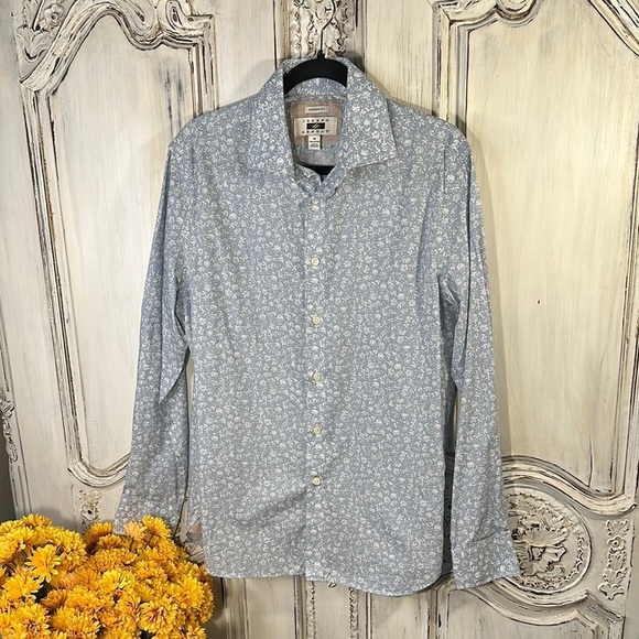 Men's Joseph Abboud Modern Fit Blue Floral Long Sleeve Button Down Shirt - Picture 1 of 11